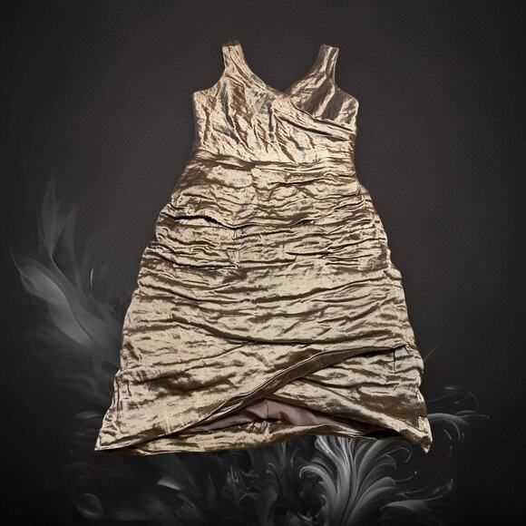 Nicole Miller Bronze Ruched Faux Wrap Mini Semi-Formal Dress Size 4 - Picture 1 of 10
